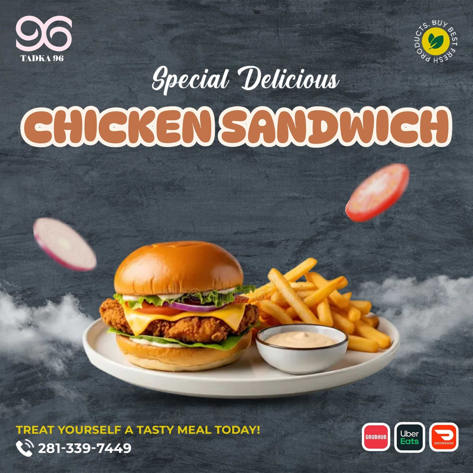 Tadka Chicken Sandwich — chicken tender on a toasted bun