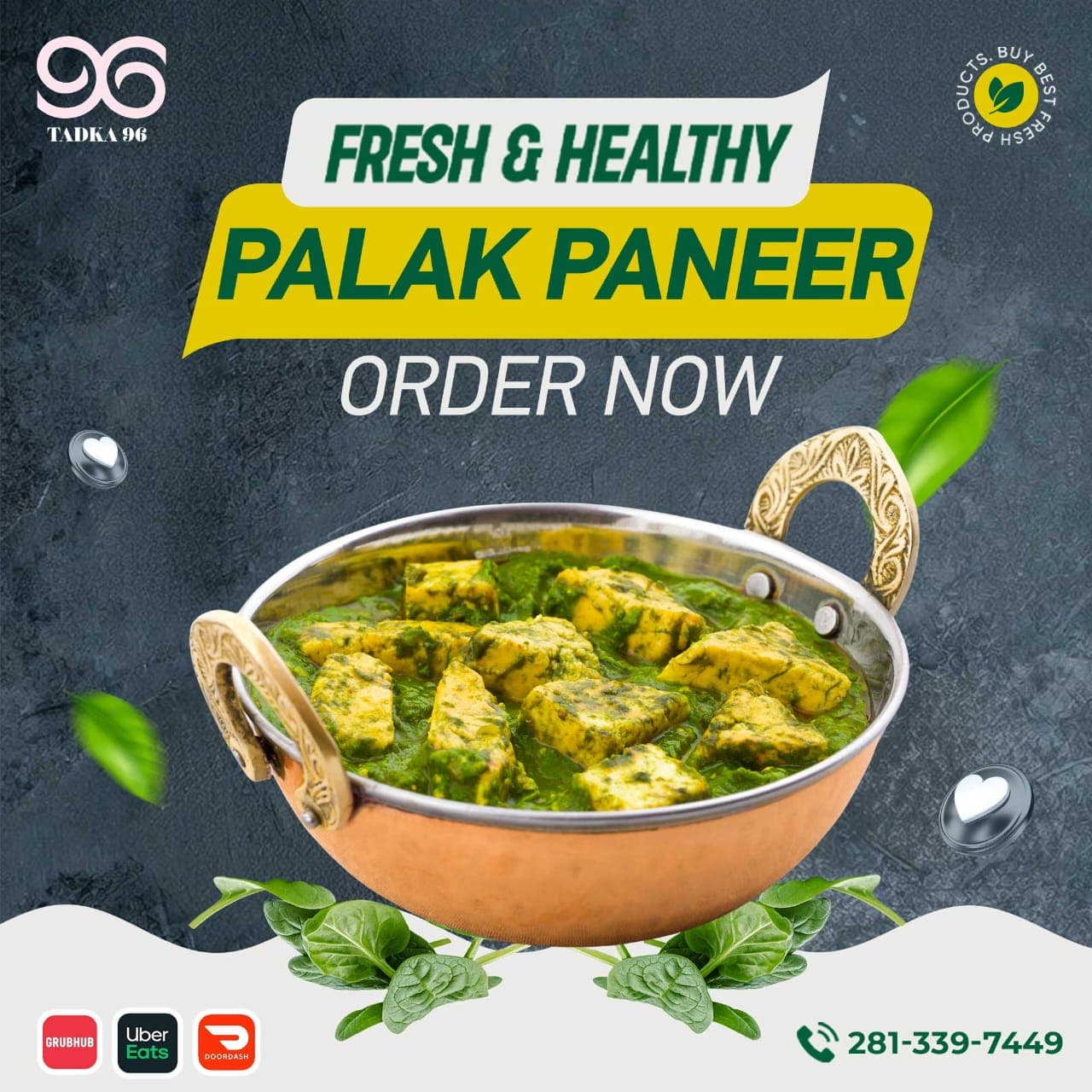 Palak Paneer — paneer in creamy spinach gravy